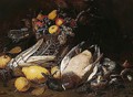 A Still Life Of Fruit In A Straw Basket, Together With Asparagus, Artichokes, Cardoons, Lemons, Mushrooms And A Duck - Tommaso Salini (Mao)