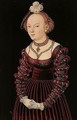 Portrait Of A Young Lady, Three-quarter Length Standing, Dressed In A Red Velvet Dress And Wearing A Plumed Cap - Lucas The Elder Cranach