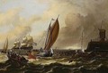 A Seascape With A Jetty And Windmill, A Fishing Boat Flying The Amsterdam Flag And Smalschips On Choppy Seas, Larger Shipping Vessels Beyond And A Lime-kiln On The Horizon - Ludolf Backhuysen