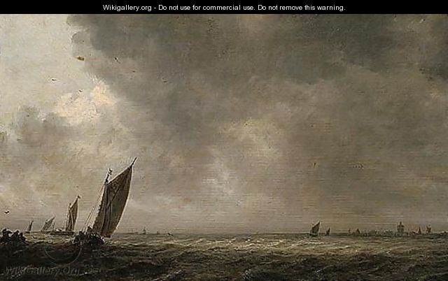 An Estuary Scene With A Smalschip And Other Fishing Vessels In A Breeze - Jan van Goyen