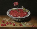 A Still Life Of Wild Strawberries And A Carnation In A Ming Bowl, With Cherries And Redcurrants On A Wooden Ledge - Jacob van Hulsdonck