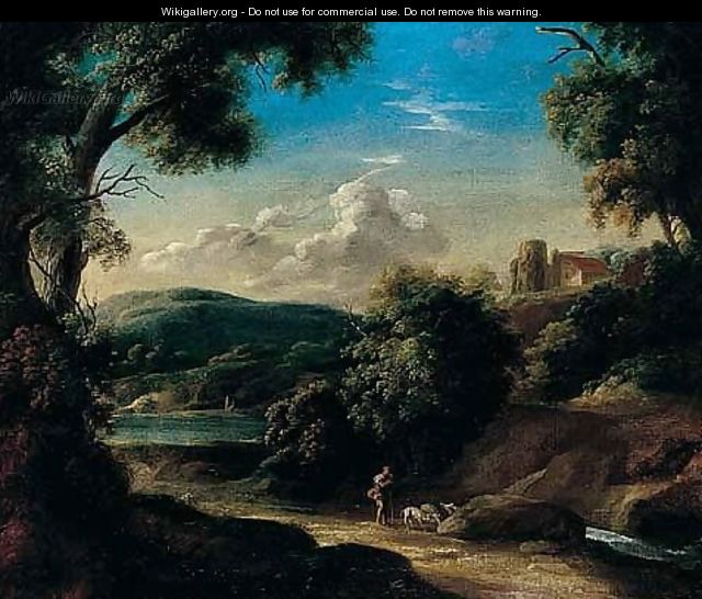 An Italianate Landscape With The Prodigal Son Tending Swine - Pietro Paolo Bonzi