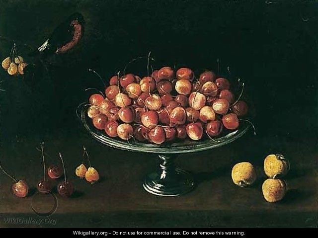 A Still Life Of Cherries On A Silver Tazza Together With Apricots And A Bullfinch - (after) Panfilo Nuvolone