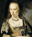 Portrait Of A Young Lady Dressed In A Gold-embroidered Dress, Wearing A Crown And Holding Flowers In Her Left Hand - Pieter Harmansz Verelst