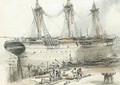 Three-masted Merchant Ship Being Overhauled In A Dry-dock At Woolwich - George Bryant Campion