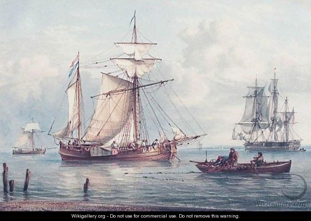 English And Dutch Shipping At Anchor - William Joy