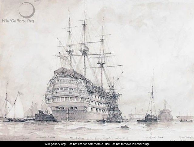 H.M.S. Prince - First-rate, Portsmouth Harbour, 10th June 1828 - Edward William Cooke
