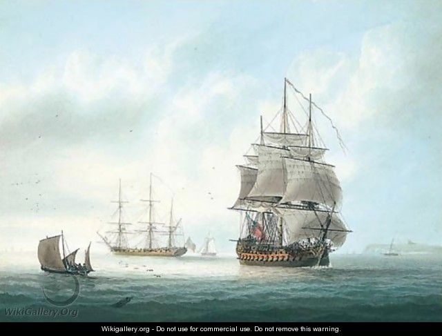 A Two-decker And Other Shipping Off The South Coast - Samuel Atkins