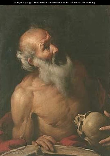 Saint Jerome, Holding A Skull And An Open Book - Bernardo Strozzi