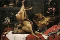 A Still Life Of A Hung Deer, A Boar's Head, A Lobster On A Silver Dish, Together With Asparagus, Artichokes, Grapes In A Gilt Tazza, Songbirds And A Cat, Upon A Table Draped With Red And White Cloths - (after) Frans Snyders