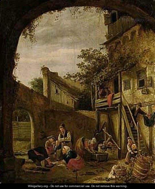 A Courtyard Scene With Peasants Slaughtering A Pig - Jan Havicksz. Steen