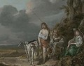 A Dune Landscape With A Young Girl Seated And Two Young Boys Returning From A Hunt Accompanied By Their Hounds - Pieter Codde