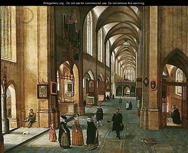 The Interior Of A Cathedral With Elegant Figures - Abel Grimmer