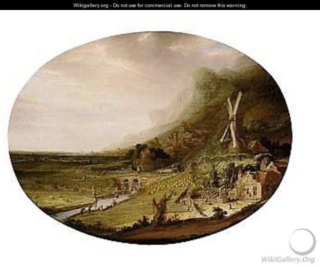 An Extensive Landscape With A Windmill Overlooking A Farm And A River, With A City Beyond - Jacob De Villeers