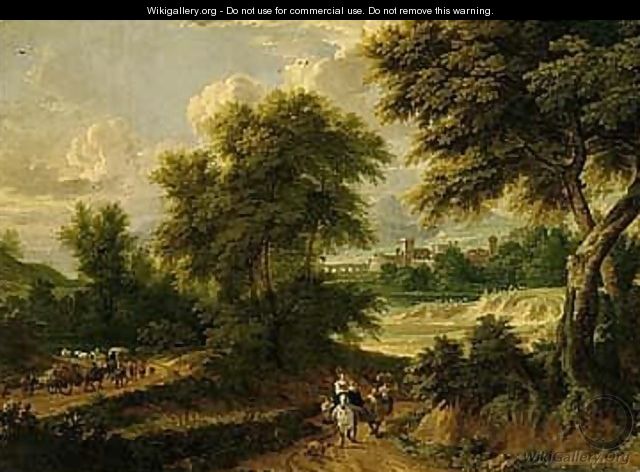 Classical landscape with a waggon train - Pieter Bout