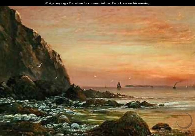 Seascape with Cliff at Sunset - J. H. Blunt