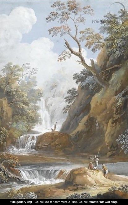 A Pair Of Mountainous River Landscapes, Both With Figures In The Foreground - Hendrik Frans Van Lint
