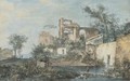 An Italianate Landscape With Ruins, A Traveller By A Pool Of Water In The Foreground - (after) Louis-Gabriel Moreau (Moreau L