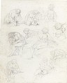 Sheet Of Studies Of Nude Young Women - Augustin de Saint-Aubin