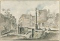 View Of A Piazza With An Obelisk By The Walls Of A City, Washerwomen In The Foreground - Jean-Baptiste Lallemand