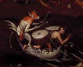 The Inferno, detail of fantastical animals playing the drums on a boat - Herri met de Bles