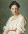 Portrait Of A Lady In A White Dress - French School