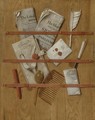Trompe L'Oeil Still Life Of A Letter Rack Holding Newspapers, Letters, A Comb, A Knife, A Quill, Wax And A Seal - Edwart Collier