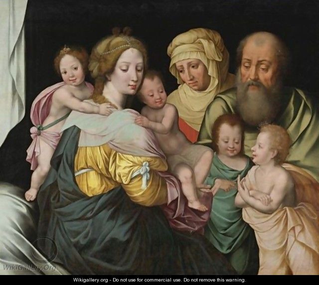 The Madonna And Child With Saints Elizabeth And Other Members Of The Holy Family The Holy Kinship - Vincent Sellaer