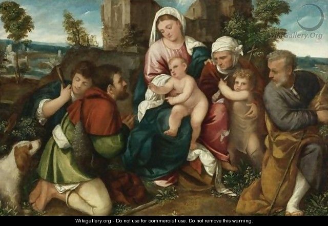 Holy Family With Saint Elizabeth, The Infant St. John, And Two Shepherds - Bonifazio Veronese