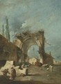 A Capriccio Of Buildings With Figures By A Ruined Arch - Francesco Guardi