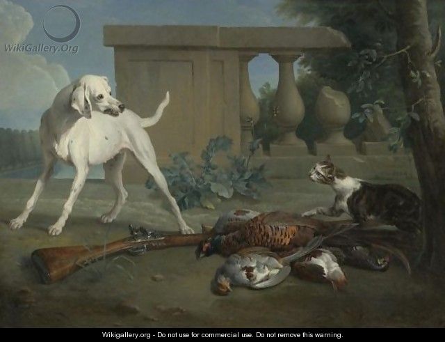 A Hound Protecting A Bag Of Game From A Cat - Alexandre-Francois Desportes