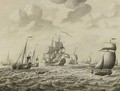 A Dutch Man-Of-War Firing A Salute, With A Flotilla Of Fishing Boats And Other Shipping Beyond A Penschilderij - Adriaen Cornelisz. Van Salm