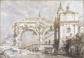 An Architectural Capriccio With A Pavilion And A Ruined Arcade On The Water's Edge - (Giovanni Antonio Canal) Canaletto