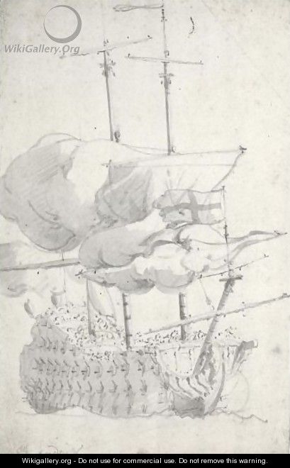 The St. Andrew Shortening Sail - Willem van de, the Elder Velde