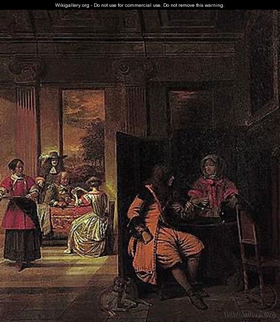 A Man And A Serving Woman Behind A Screen, With Card Players Beyond - Pieter De Hooch