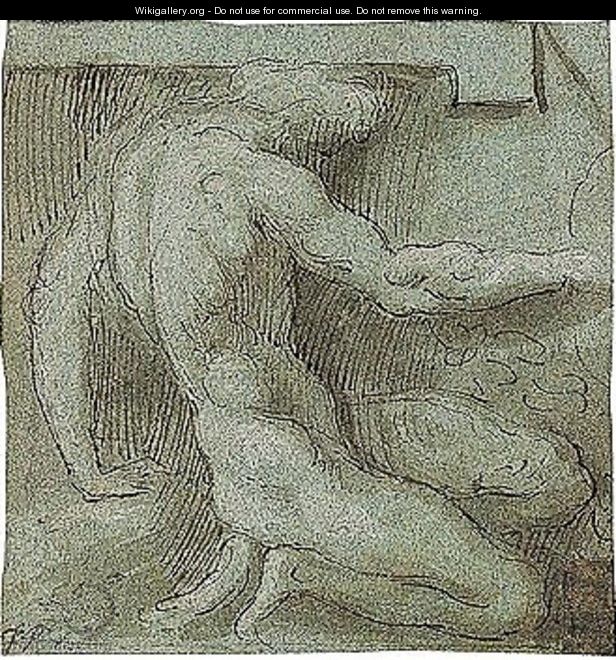 A kneeling male figure acting as a caryatid - (after) Girolamo Francesco Maria Mazzola (Parmigianino)