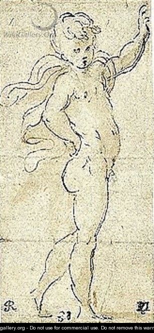 Study Of A Naked Putto With A Cloak Trailing Over His Shoulders - Girolamo Francesco Maria Mazzola (Parmigianino)