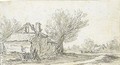 A Sketchbook Sheet A Cottage Beside Trees To The Left, And A Path To The Right And Other Cottages And Animals Behind - Jan van Goyen