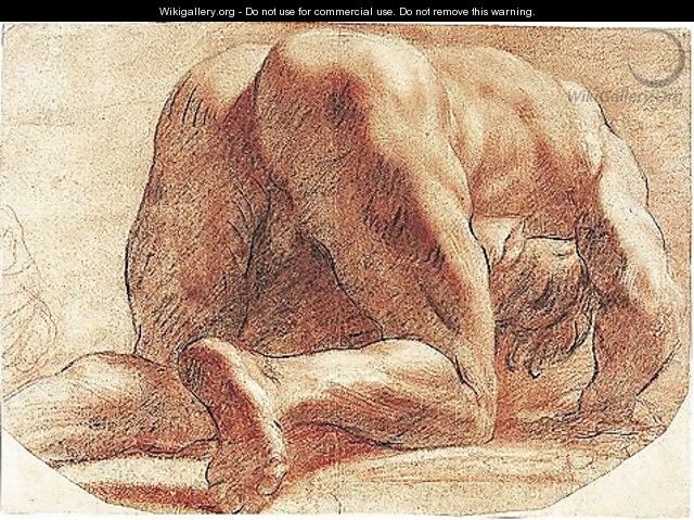 A crouching man, seen from behind - (after) Annibale Carracci