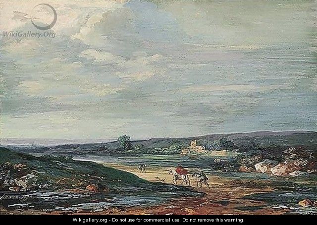 Landscape With A Horseman And A Beggar In The Foreground - Louis-Gabriel Moreau the Elder