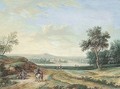 A Panoramic Landscape, With A Town On A River In The Middle Distance And Peasants In The Foreground - Louis Nicolael van Blarenberghe