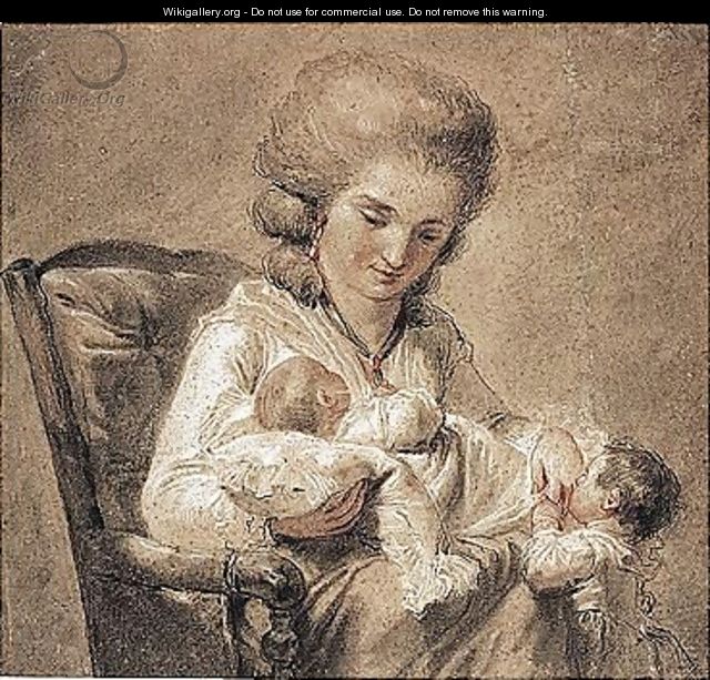 A Mother With A Baby In Her Arms And A Young Child - Francois-Andre Vincent