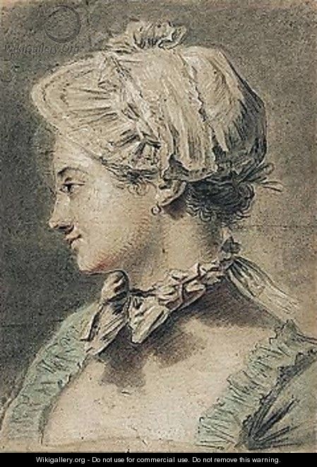 Study Of A Young Woman In Profile, Wearing A Cap, A Bow At Her Throat - (after) Etienne Aubry