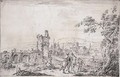 A Landscape With Peasants By A Bridge, And A Town In The Background - Giuseppe Zais