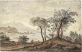 Landscape With Trees And Figures Near A Coastline, The Buildings Of A Small City And A Port In The Background - Caspar Andriaans Van Wittel