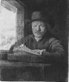 Self portrait drawing at a window 2 - Rembrandt Van Rijn