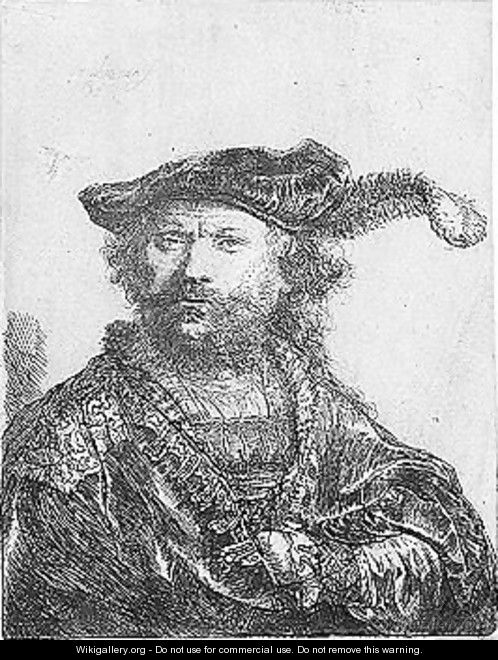Self portrait in a velvet cap with plume - Rembrandt Van Rijn