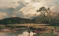 Figures And Cattle In A Mountain River Landscape - Sidney Richard Percy