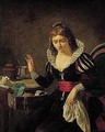 A young woman at her sewing table - French School