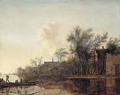 River Landscape With A Ferry Boat Near A Village - Anthony Jansz van der Croos